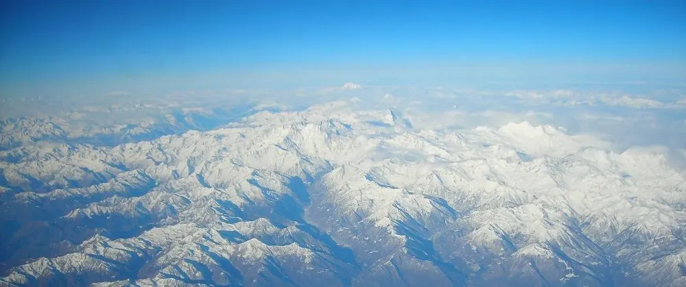 Aerial view of snow-covered mountains